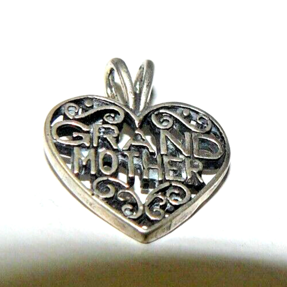 Ornate "Grandmother" Open Heart Charm Pendant 925 Sterling Silver Vintage